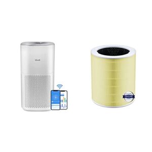 levoit air purifiers for home large room, covers up to 3175 sq. ft, smart wifi and pm2.5 monitor & core 600s air purifier pet allergy replacement filter, 3-in-1 true hepa, yellow