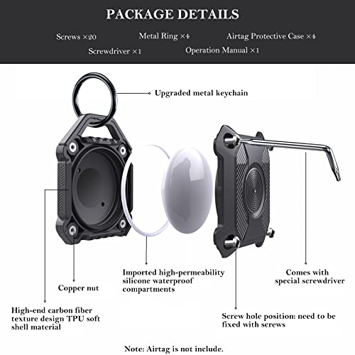 ONEJIE IP68 Waterproof Airtag Holder Case, Screw Full Cover Shock-Resistant Air Tag Key Ring, Anti-Theft Keychain Compatible with Apple Air Tag for Dog/Cat Collar, Luggage/Bag, Car Key (4 Packs)