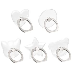 uxcell transparent phone ring holders, clear finger grip stand for phone, case, tablet, set of 5 shapes(heart, cat, bear, round, star)