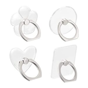 uxcell transparent phone ring holders, clear finger grip stand for phone, case, tablet, set of 4 shapes(leaves, rectangle, round, heart)