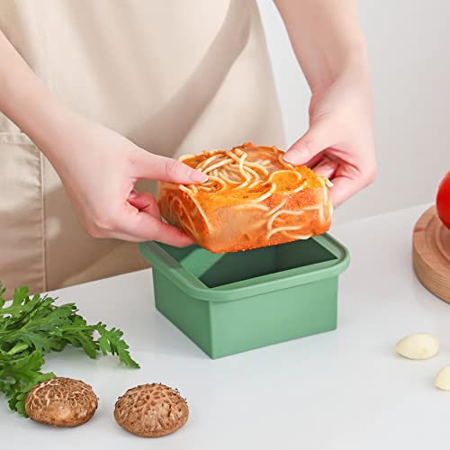 OOKIDOKI Extra-Large Silicone lasagne leftover Freezing Tray with Lid -Easy-Release 2 Cup Freezer Containers-2pack-makes 2 perfect 2cup portions - freeze soup broth lasagne leftovers or sauce(Green)