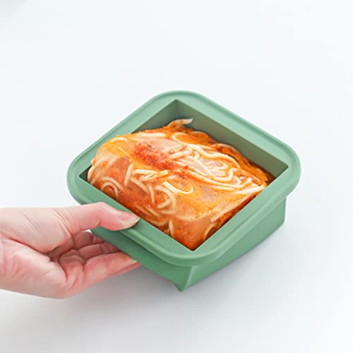 OOKIDOKI Extra-Large Silicone lasagne leftover Freezing Tray with Lid -Easy-Release 2 Cup Freezer Containers-2pack-makes 2 perfect 2cup portions - freeze soup broth lasagne leftovers or sauce(Green)