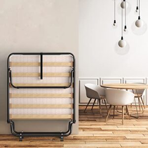 Giantex Folding Bed with Mattress for Adults, Rollaway Guest Beds w/Memory Foam Mattress & Metal Frame, Made in Italy, Cot Size Rollaway Bed, Portable Foldable Sleeper Bed for Home, Beige