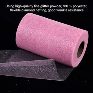 Glitter Tulle Rolls 6” by 50 Yards Sparkle Tulle Fabric Ribbon Sequin Tulle Netting Rolls for DIY Tutu Skirt Wedding Birthday Party Decoration (Light Pink)