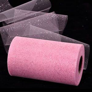 Glitter Tulle Rolls 6” by 50 Yards Sparkle Tulle Fabric Ribbon Sequin Tulle Netting Rolls for DIY Tutu Skirt Wedding Birthday Party Decoration (Light Pink)