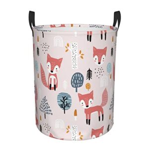 fox pink laundry hamper collapsible laundry baskets with handles dirty foldable clothes basket easy carry laundry bag round storage basket for bedroom toy01