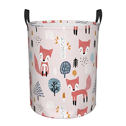 Fox Pink Laundry Hamper Collapsible Laundry Baskets with Handles Dirty Foldable Clothes Basket Easy Carry Laundry Bag Round Storage Basket for Bedroom Toy01