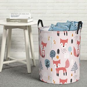 Fox Pink Laundry Hamper Collapsible Laundry Baskets with Handles Dirty Foldable Clothes Basket Easy Carry Laundry Bag Round Storage Basket for Bedroom Toy01