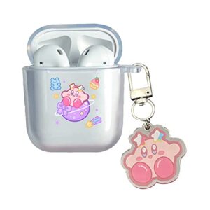cute airpods case with kawaii kabi keychain for airpods 2/1 case,funny cartoon anime airpod cover,clear kawaii shockproof protective skin soft silicone case for women girls boys kids