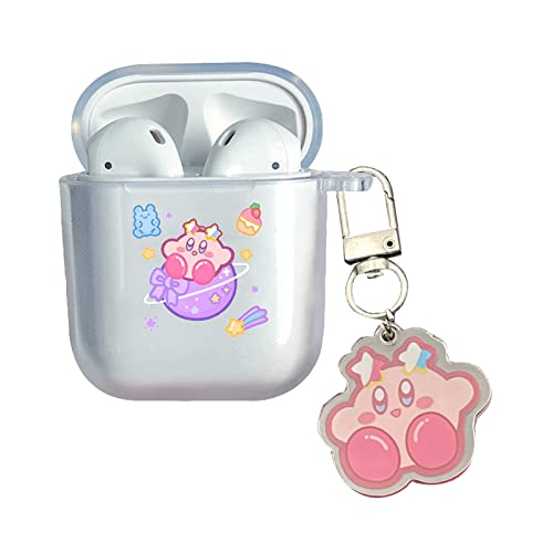 Cute AirPods Case with Kawaii Kabi Keychain for AirPods 2/1 Case,Funny Cartoon Anime AirPod Cover,Clear Kawaii Shockproof Protective Skin Soft Silicone Case for Women Girls Boys Kids