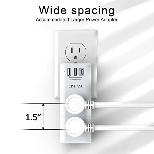 USB Outlet Extender Surge Protector - QINLIANF Multi Plug Outlet with Rotating Plug, 3-Sided Swivel Power Strip with 6 AC Spaced Outlet Splitter and 3 USB Ports (1 USB C) for Travel, Home, Office,ETL