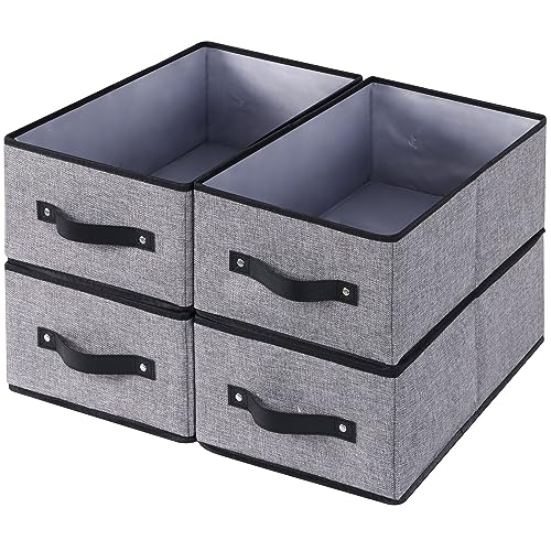 YheenLf Clothing Storage Bins,16.1×9.8×6.5 inches Closet Bin with Handles, Foldable Storage Baskets, Fabric Containers Storage Boxes for Organizing Shelves, Gray, Large, 4-Pack