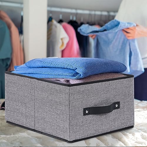 YheenLf Clothing Storage Bins,16.1×9.8×6.5 inches Closet Bin with Handles, Foldable Storage Baskets, Fabric Containers Storage Boxes for Organizing Shelves, Gray, Large, 4-Pack