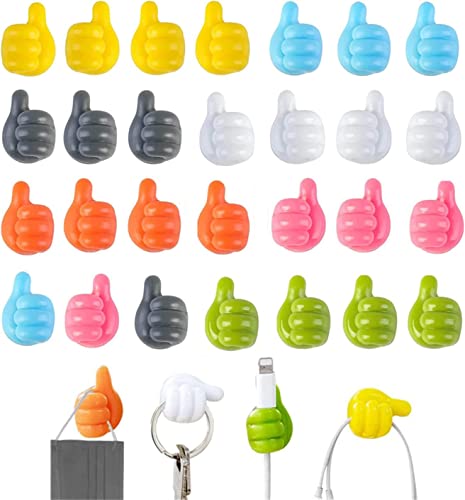 Lehirsy Silicone Thumb Wall Hook, 28 Pcs Creative Adhesive Thumb Cable Clip Key Hook Wall Hangers, Hanging Self Adhesive Hook, Multifunctional Nails-Free Utility Hooks Desk Wire Management Storage