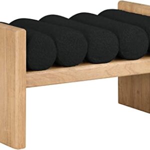 Meridian Furniture Waverly Collection Modern | Contemporary Bench with Solid Wood Rich Finish, Luxurious Boucle Fabric, 32" W x 19" D x 18" H, Black