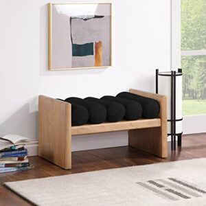 Meridian Furniture Waverly Collection Modern | Contemporary Bench with Solid Wood Rich Finish, Luxurious Boucle Fabric, 32" W x 19" D x 18" H, Black