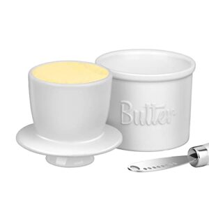 butter crock, french butter keeper with water line for counter, the original porcelain butter dish with knife. gift for thanksgiving, christmas and mother’s day,jshky. (color: white)