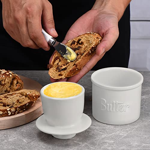 Butter Crock, French Butter Keeper with Water Line for Counter, The Original Porcelain Butter Dish with Knife. Gift for Thanksgiving, Christmas and Mother’s Day,JSHKY. (Color: White)