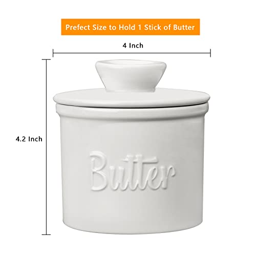 Butter Crock, French Butter Keeper with Water Line for Counter, The Original Porcelain Butter Dish with Knife. Gift for Thanksgiving, Christmas and Mother’s Day,JSHKY. (Color: White)