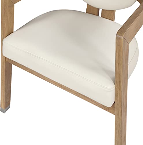 Meridian Furniture Carlyle Collection Modern | Contemporary Dining Chair, Solid Wood Finish, Soft Faux Leather, Brushed Chrome Accents, 24" W x 23.5" D x 29" H, Cream