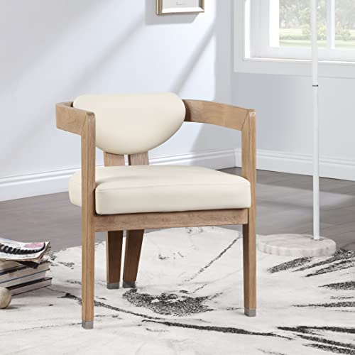 Meridian Furniture Carlyle Collection Modern | Contemporary Dining Chair, Solid Wood Finish, Soft Faux Leather, Brushed Chrome Accents, 24" W x 23.5" D x 29" H, Cream