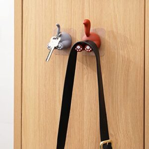 3 Pack Decorative Cartoon Adhesive Hook, Animal Tail Hooks for Wall, Self Adhesive Razor Toothbrush Plug Cable Shave Holder Waterproof for Bathroom, Utility for Hanging Towel Keys (Red)