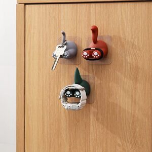 3 Pack Decorative Cartoon Adhesive Hook, Animal Tail Hooks for Wall, Self Adhesive Razor Toothbrush Plug Cable Shave Holder Waterproof for Bathroom, Utility for Hanging Towel Keys (Red)