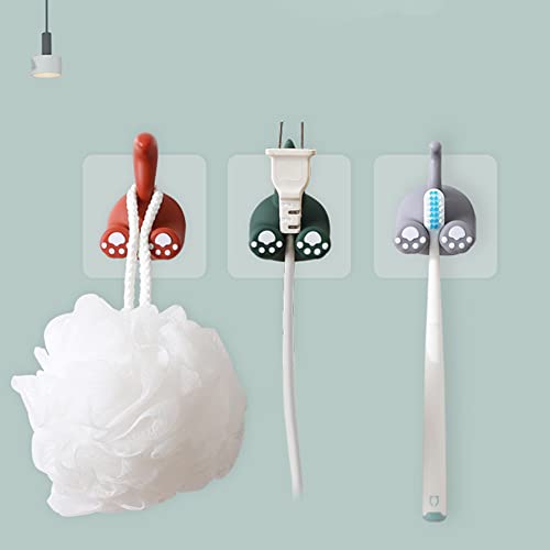 3 Pack Decorative Cartoon Adhesive Hook, Animal Tail Hooks for Wall, Self Adhesive Razor Toothbrush Plug Cable Shave Holder Waterproof for Bathroom, Utility for Hanging Towel Keys (Red)