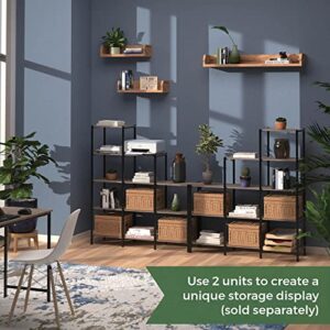 ClosetMaid Ladder Step Bookcase, 5 Tier, 7 Shelves, Display Shelf for Living Room or Office, Industrial Black Metal and Wood, Weathered Gray