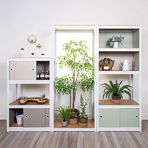 KEPSUUL White 5 Tier Customizable Storage Shelving Unit Heavy Duty Modular Metal Organizing Rack for Kitchen, Pantry, Closet, Office, 32.1" W X 16.4" D X 76.9" H, 1 Set of Reversible Doors, Olive