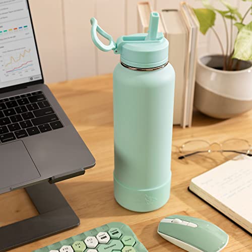 Hydrapeak 40oz Insulated Water Bottle w/Straw Lid, 40oz Metal Water Bottle Keeps Cold for 24hrs, Insulated Water Bottle 40 Oz, Stainless Steel Water Bottle with Straw, Matching Boot (Modern Cream)