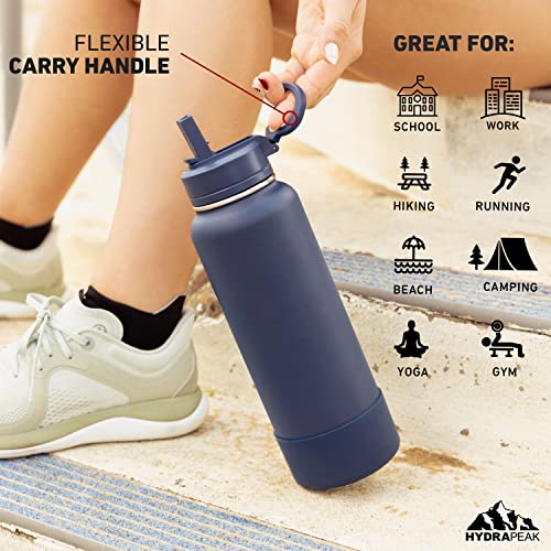 Hydrapeak 40oz Insulated Water Bottle w/Straw Lid, 40oz Metal Water Bottle Keeps Cold for 24hrs, Insulated Water Bottle 40 Oz, Stainless Steel Water Bottle with Straw, Matching Boot (Modern Cream)