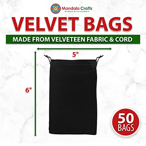 Mandala Crafts Velvet Drawstring Bags 5X6 for Velvet Gift Bags - Black Velvet Bags with Drawstrings 5X6 Inch - 50 PCs Velvet Pouches for Velvet Jewelry Bags