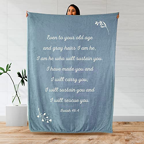 Scripture Blanket with Bible Verse from Isaiah 46:4 - Quarry Gray Luxuriously Soft 50"x65" Inspirational Throw Blanket - Lightweight Flannel Fleece Blanket