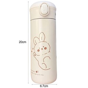 Grebest Insulated Bottle One Key Opening Keep Warm Lovely Heat Preservation Straw Drinking Bottle for Student Beige