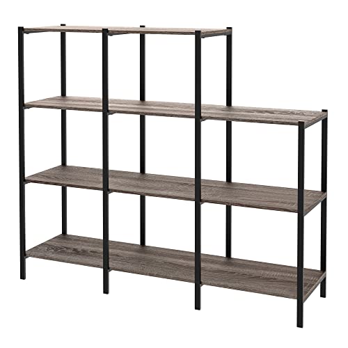 ClosetMaid Ladder Step Bookcase, 4 Tier, 5 Shelves, Display Shelf for Living Room or Office, Industrial Black Metal and Wood, Weathered Gray