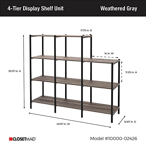 ClosetMaid Ladder Step Bookcase, 4 Tier, 5 Shelves, Display Shelf for Living Room or Office, Industrial Black Metal and Wood, Weathered Gray