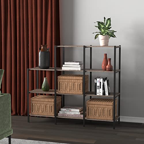 ClosetMaid Ladder Step Bookcase, 4 Tier, 5 Shelves, Display Shelf for Living Room or Office, Industrial Black Metal and Wood, Weathered Gray