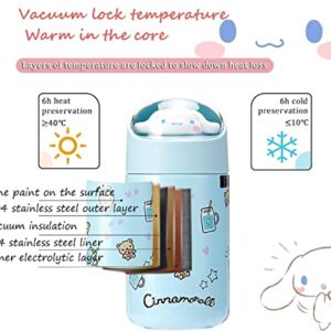 Roffatide Anime Cinnamoroll Cute Stainless Steel Vacuum Thermos Water Bottle Mug for Girls Women Hot & Cold for Hours Insulated Bottle Gift for Birthday Christmas Blue