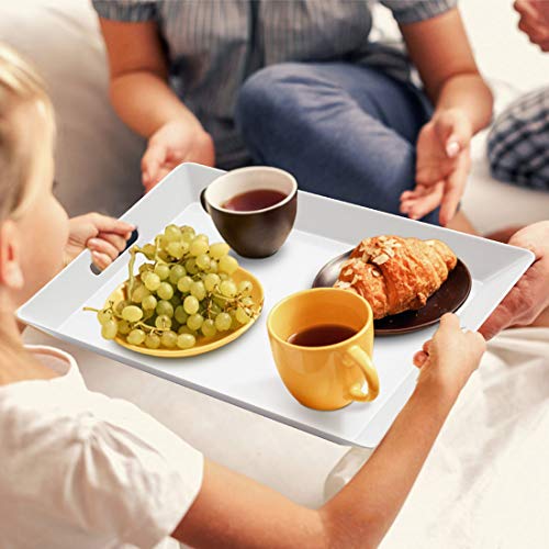 i BKGOO White Large Tray,Melamine Serving Tray with Handles, Set of 3 Rectangular Tray for Food Organizer ,Breakfast, Lunch, Dinner 15.5 x 12.2 x 1.6 inch