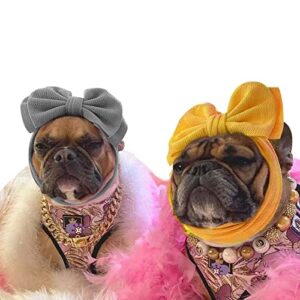 cheeseandu 2pack pet cute large bow headbands stretchy bow headgear polyester bow headdress handmade head cover for dog cat puppy bathroom apparel party costume photo prop(grey, ginger yellow)