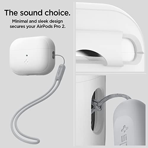 Spigen Silicone Fit Designed for AirPods Pro 2nd Generation Case 2022/2023 (USB-C/Lightening Cable) Airpods Pro 2 Case with Lanyard - White/Gray