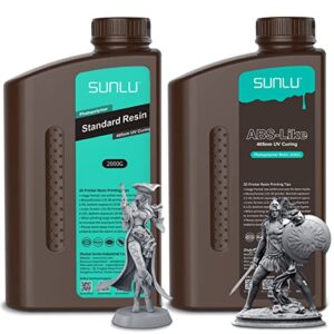 sunlu 3d printer standard resin 2kg grey & sunlu 3d printer abs-like resin 2kg dark grey, 405nm uv curing resin for 4k/8k lcd/dlp/sla resin 3d printer, non-brittle & high precision & low shrinkage, 20