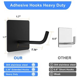 FUMAX Adhesive Hooks, 304 Stainless Steel Wall Towel Hooks, Heavy Duty Self Adhesive Sticky Hooks for Hanging Towel Robe Hat Coat Key