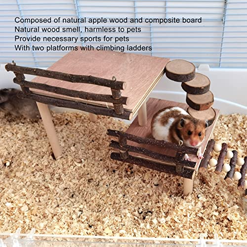 HEEPDD Wooden Hamster Platform, 2 Tier Small Pets Climbing Platform with Fence Ladder for Hamster Gerbil Mice Bird Guinea Pig