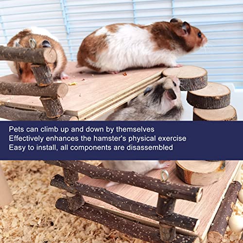 HEEPDD Wooden Hamster Platform, 2 Tier Small Pets Climbing Platform with Fence Ladder for Hamster Gerbil Mice Bird Guinea Pig