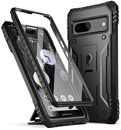 Poetic Revolution Series Case Designed for Google Pixel 7 5G with Built-in Screen Protector, Work with Fingerprint ID, Full Body Rugged Shockproof Protective Cover Case with Kickstand, Black