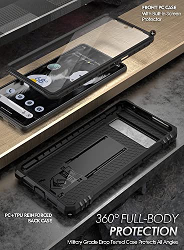 Poetic Revolution Series Case Designed for Google Pixel 7 5G with Built-in Screen Protector, Work with Fingerprint ID, Full Body Rugged Shockproof Protective Cover Case with Kickstand, Black