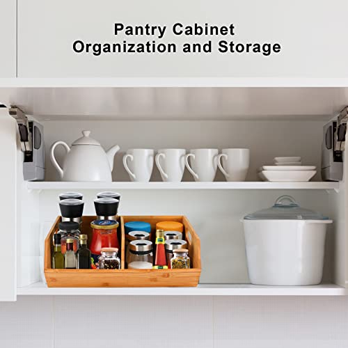 Kitchen Organization, Bamboo Organizer Bin, Multi Purpose Organizer for Kitchen Supplies Holder, Fruit Bin, Cabinets, Pantry and Onion Storage Bin with Built in Handles