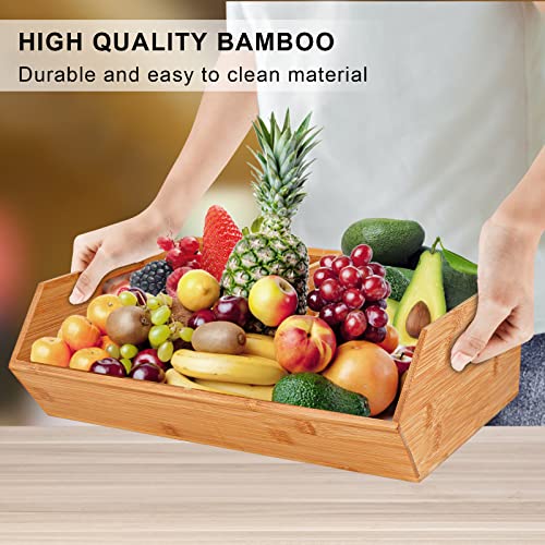 Kitchen Organization, Bamboo Organizer Bin, Multi Purpose Organizer for Kitchen Supplies Holder, Fruit Bin, Cabinets, Pantry and Onion Storage Bin with Built in Handles